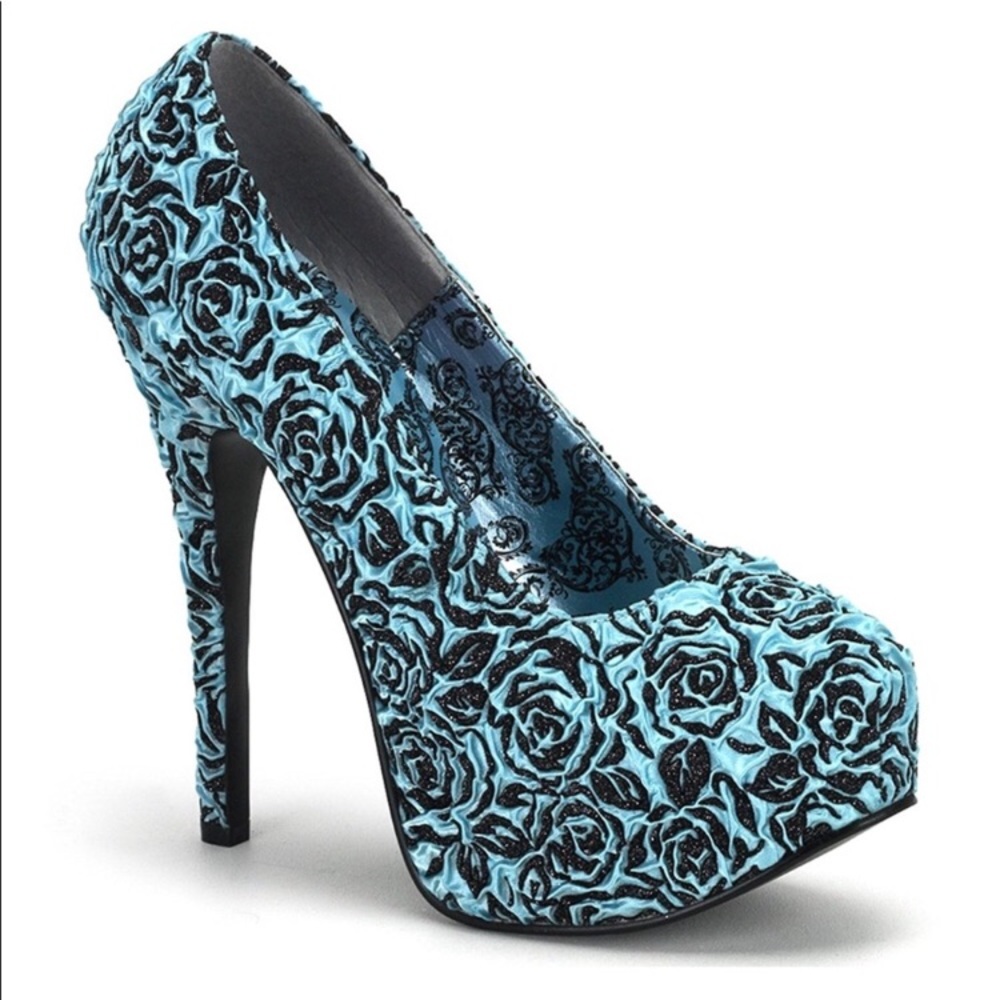 BORDELLO BLUE & BLACK ROSE PRINT SHOES